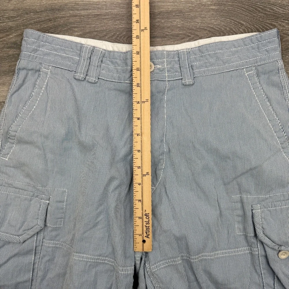 Polo Cargo Shorts Mens 35 White Blue Pinstripe Cotton Classic Y2K Baggy Loose